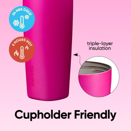 Image of Owala SmoothSip Slider Insulated Stainless Steel Coffee Tumbler, Reusable Iced Coffee Cup, Hot Coffee Travel Mug, BPA Free 20 oz, Read My Lips