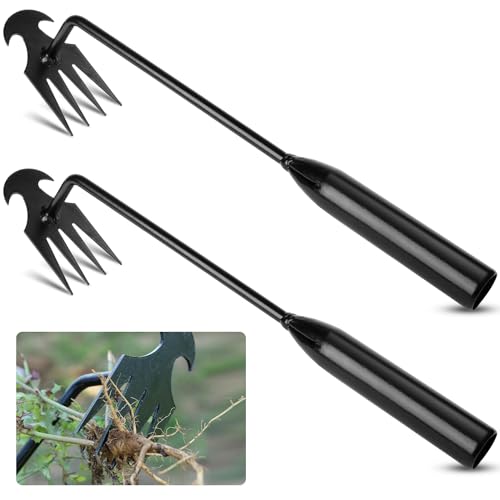 RNHDLY 2 PCS Estirpatore Erbacce Manuale, Sarchiatore Manuale con Manico, Strumento per Diserbo, Sarchiatrice Manuale, Acciaio Inox Forchetta da Giardinaggio per Diserbare Il Giardino, Scavare