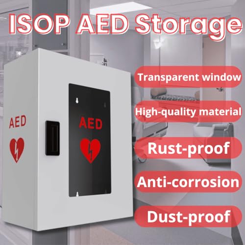 Image of ISOP AED Storage - AED Cabinet Gray + Sign | Wall-Mounted Box | Aluminium Outdoor Indoor Defribillator Cabinet - Survival Kit | Emergency Equipment | Wall Mounted Rescue Equipment | Caja para DAE
