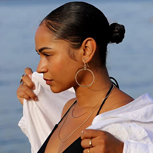 Gold Earrings for Women 14k Gold Plated Threaded Pearl Drop Earrings Hypoallergenic Dainty Baroque Pearl Geometric Rectangle Waterdrop Dangle Statement Earrings for Women Trendy2