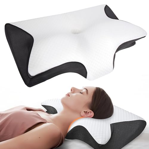 Curosleep Kissen Orthopädisches Nackenkissen Ergonomisches Memory Foam Kissen für Seitenschläfer & Rückenschläfer gegen Nackenschmerzen Atmungsaktives Schlafkissen mit Waschbarem Bezug (Schwarz)