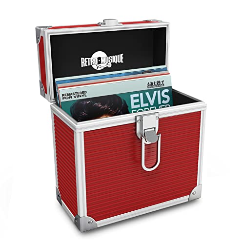 Retro Musique Mallette de rangement en aluminium pour disques vinyles 17,8 cm pouvant contenir jusqu’à 35 Eps, Rouge… - Les Beatles, Paul McCartney, John Lennon, RIngo Starr, George Harrison Retro Musique Mallette de rangement en aluminium pour disques vinyles 17,8 cm pouvant contenir jusqu'à 35 Eps, Rouge…