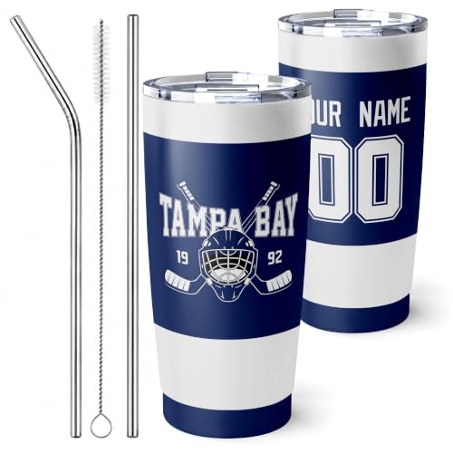 Image of ANTKING Tampa Bay Tumbler 20oz Custom Name Number Travel Mug Gifts | Stainless Steel Insulated Coffee Cup for Men Women
