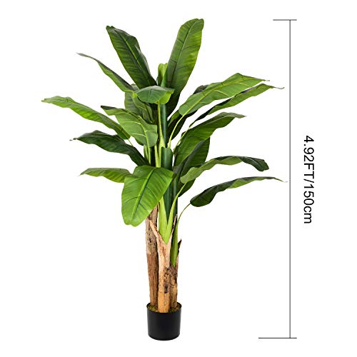 Artiflr 5 Feet Artificial Banana Tree Fake Silk Plant with UV Protection, Feel Real Artificial Tree, Super Quality, Feet, Green