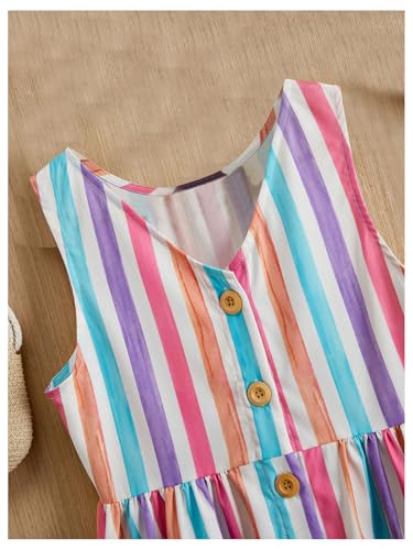 SweatyRocks Girl's Striped Color Block Tank Dress Sleeveless Button Front Flared Short Dresses3