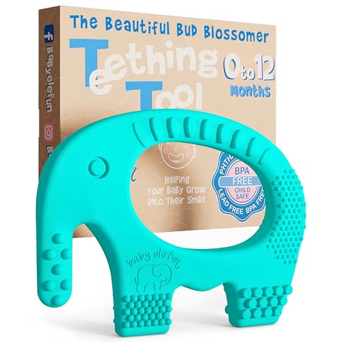 Image of Teething Toys for Babies Age 0 to 12 Months - Baby Elefun 5X Pain Relief Smart Teether - Zero Developmental Delay Silicone Baby Teething Toy Ring - Cute Infant Stocking Stuffers Chew Toy for Babies