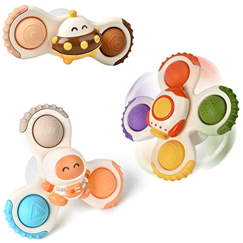 Image of 3PCS Pop up Suction Cup Spinner Toys for 1 Year Old Boy Girl|Novelty Spinning Tops Toddler Toys Age 1-2|Sensory Baby Bath Toys for Toddlers 1-3|6 12 18 Months Boy Birthday Gift for Infant