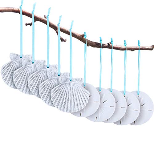 20 Pieces Christmas Resin Seashell Ornaments Sand Dollar Ornaments 2-2.5 inches Scallop Shell Sand Dollar Christmas Hangings with Blue Ribbon for Christmas Tree DIY Craft Decorations