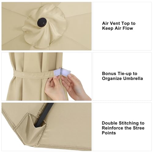 Image of ABCCANOPY 9ft Outdoor Umbrella Replacement Top Suit 8 Ribs (Beige)