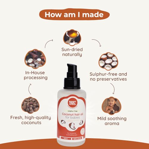 Image of ROOT and SOIL Baby Coconut Hair Oil - 100ml | 0+ Months | Cold-Pressed | Naturally Harvested Coconuts | Sulphate-Free | Newborn & Infant Friendly | Cradle Cap & Hair Growth Support