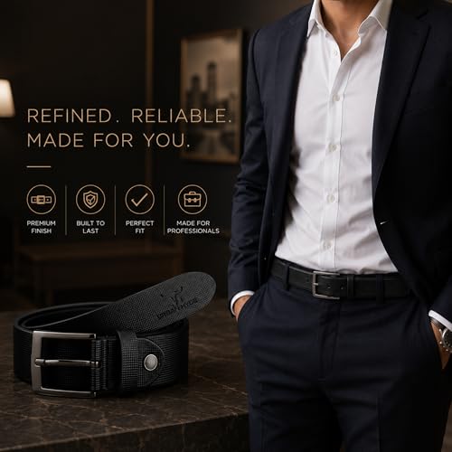 Image of URBAN HYDE Premium Leather Wallet and Belt Combo for Men | Genuine Leather Belt & Wallet Gift Set | Stylish Men's Gift Combo for Birthday, Anniversary, Office & Daily Use | Black