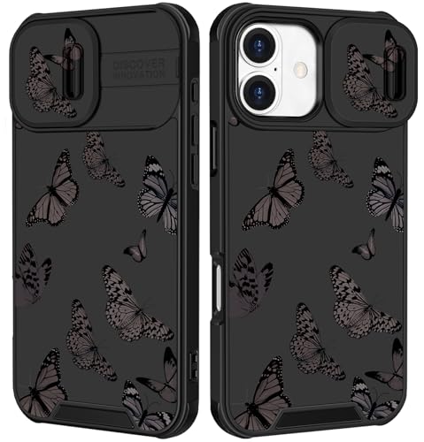 Image of Funermei for iPhone 16 Plus Case - Women Girls Cute Phone Cover Girly Pretty Aesthetic Black Butterfly Unique Design with Camera Cover Funda for Apple for iPhone 16 Plus