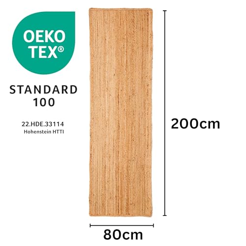 MY-RUG Großer Jute Läufer Teppich Nitin 200 x 80 cm – Rechteckig, handgewebt, Natur, robust und handgemacht, Juteteppich Eingangsbereich im Boho Style - 3