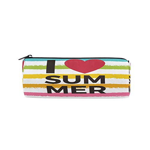 Preisvergleich Produktbild Ich Liebe Sommer Streifen Bleistift Fall Studenten Briefpapier Aufbewahrungstasche Pen Organizer Reißverschlusstasche für Mädchen Teenager Kinder