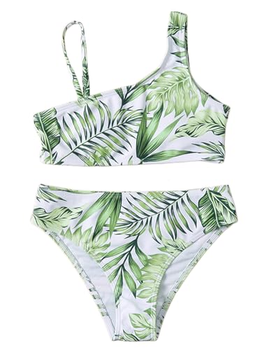 Girl's 2 Piece Bikini Set Tropical Print Bathing Suit High Waist Swimwear