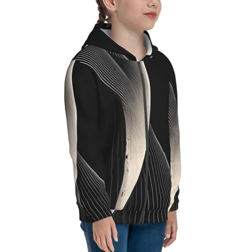 Abstract curves Print Girls Athletic Zip Up Hoodies,Sweatshirts with Pockets Long Sleeve Hooded Jackets, for 7-18 Y3