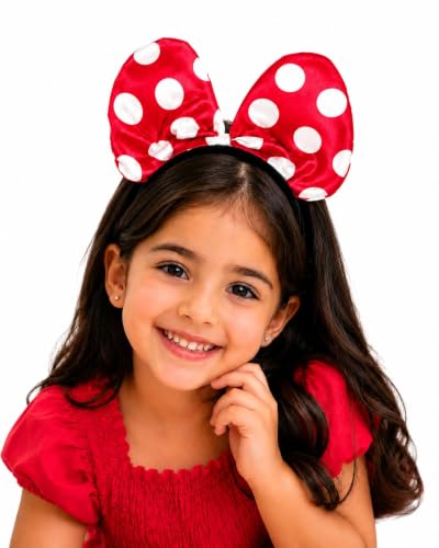 Image of Plutify Mouse Hairband for Girls | Cute Mouse Ears Headband with Polka Dot Bow for Kids Birthday Party, Fancy Dress, Halloween & Cosplay (Mousie)