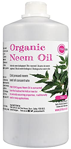 Pure Organic Neem Oil 250ml (or Select 1 Litre) Cold Pressed Unrefined Virgin Concentrate - Natural for Plants and Pets Horses Dogs Skin and Hair Care PINK SUN