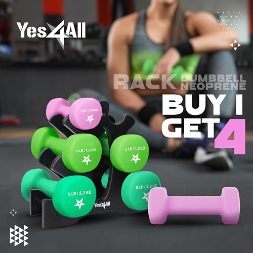 Image of Yes4All Neoprene Coated Dumbbell Hand Weight Sets of 2 - Multiple Weight Options with 15 Colors, Anti-roll, Anti-Slip, Hexagon Shape