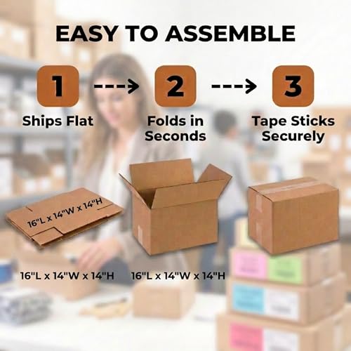 Image of BOX USA Shipping Boxes 16 inchL x 14 inchW x 14 inchH, 25-Pack Medium Corrugated Cardboard Boxes for Shipping, Mailing, Packing, Packaging and Storage