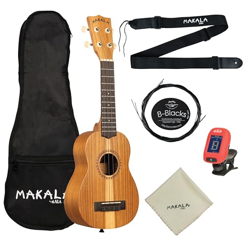 Makala by Kala - Ukelele soprano - Madera de acacia indonesia con cuerdas Aquila B-Blacks, bolsa de...