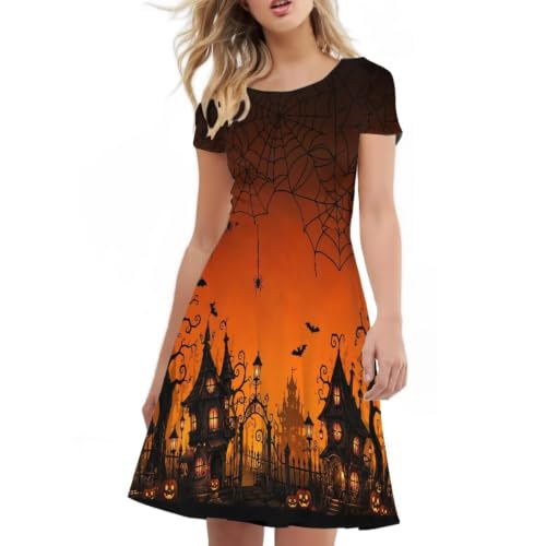 Image of Forchrinse Summer Dresses for Women Crew Neck Short Sleeve Midi Dress Casual Beach Vacation Sundress