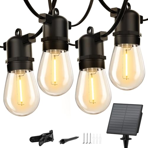 Image of Minetom Solar Outdoor String Lights - 48Ft Patio Lights with 15+1 LED Shatterproof Bulbs, 3 Light Modes, Remote Control, Timing, Outside Weatherproof Hanging Lights for Backyard Party Decor
