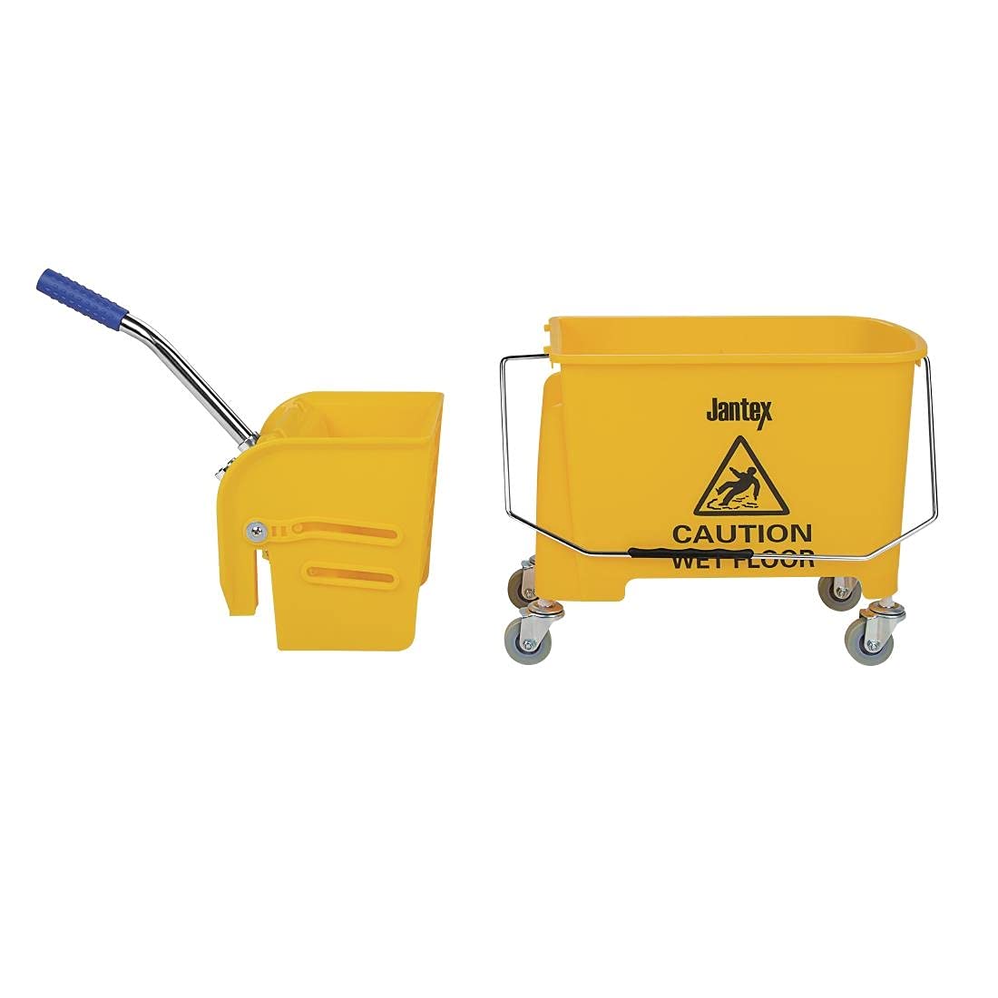 Jantex Kentucky Seau essoreur 20 litres, jaune, séparateur d'eau sale, sur roulettes, longue poignée à levier d'essoreuse, nettoyage à grande échelle, nettoyage à code couleur, F951
