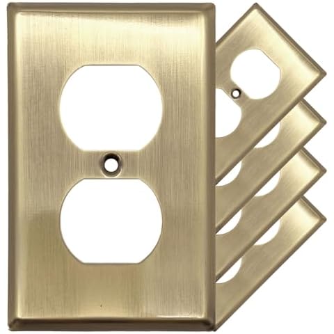 Rio Salto BRASS Duplex Decora Antique Gold Metal Outlet Cover or Light Switch Cover Wall Plate MIDSIZE Duplex Receptacle Wallplate Covers Single Decorator Matte Gold (Duplex, 1-Gang, 5-Pack) Cover