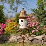 Zaer Ltd. Copper Color Metal Frame with Porcelain Ceramic Home Birdhouse Garden Stake (Vienna White)