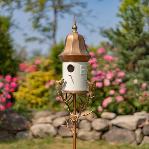 Zaer Ltd. Copper Color Metal Frame with Porcelain Ceramic Home Birdhouse Garden Stake (Vienna White)
