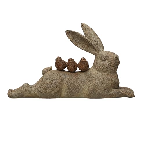 Creative Co-Op Decorative Resting Rabbit with Birds Figurine Brown