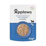 Applaws 100% natürliches Nassfutter für Katzen, Thunfischfilet mit Krabben in Brühe - Packung mit 12 x 70g Beuteln