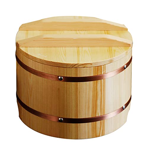 Wsha Sushi Wood Rice Bowl With 2Pcs Sushi Making Kit And Lid, Japanese Hangiri Sushi Rice Mixing Tub Copper Band For Sushi Oke Restaurant Rice Barrel,Large #TOP7