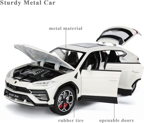 Image of Toyshine 1:24 Scale Die Cast Lambo Vehicle Toy Car with Music and Lights Along with Pull Back Function Opening Doors and Back Feature for Kids Boy Girl 3+, White