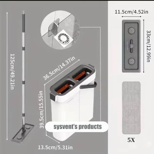 Image of Flat Mop with Bucket | 5 Microfiber Refills | Hands-Free Floor Cleaning System | Wet & Dry Mop with 360 Rotation | Space-Saving Design | Household Cleaning Mop Set