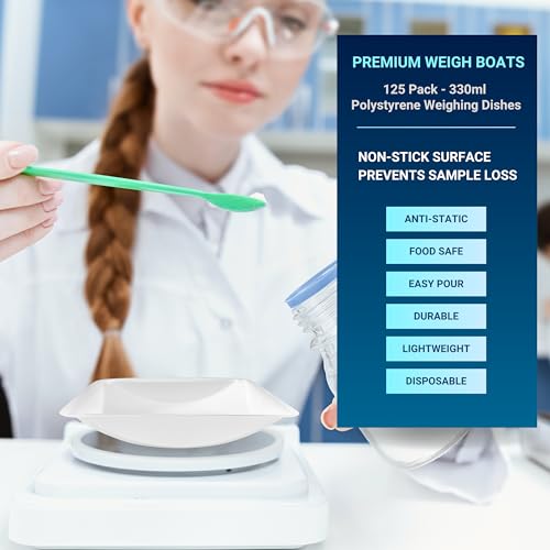 Pure Ponta WB330 Weigh Boats Large - 125 Pack 330Ml Plastic Disposable Trays For Scale, Square Weighing Dishes For Powder Weight, Epoxy, Food Sample Tray, Crafts - Pour Boat, Anti-Static Polystyrene Lab Dish Container thumb #1