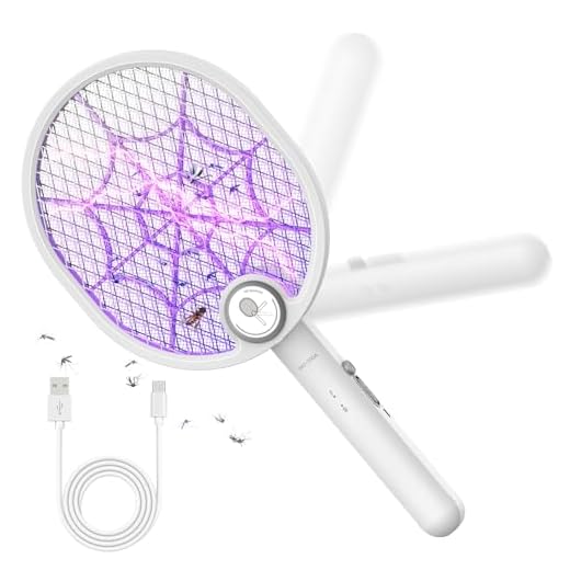 Buzbug Raqueta Matamoscas Eléctrico, 2 en 1 Raqueta Antimosquitos Eléctrico Plegable 4000V USB Recargable, Mosquitos Killer Electrico con Luz UV y Malla Densa de 3 Capas para Interiores y Exteriores