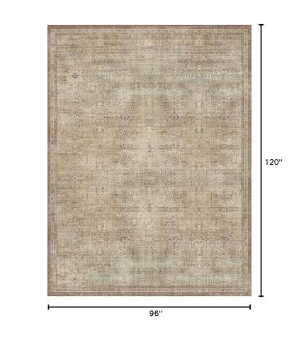 GENIMO 8x10 Area Rug for Living Room, Non Slip Machine Washable Low Pile Large Rug, Indoor Vintage Lightweight for Bedroom, Dining Room & Home Office, Taupe/Brown