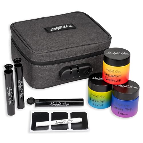 Moonlight Haze Smell Proof Bag With Activated Carbon Lining And Accessories - Smell Proof Box Gift Set With 3 Child Resistant Glass Jars And 3 Storage Tubes. Gift For Men And Women.