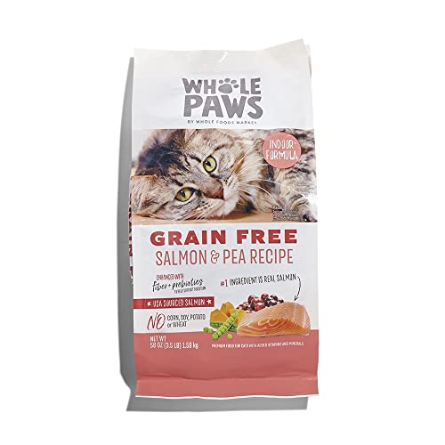 Whole Paws, Grain-Free Dry Cat Food, Salmon & Pea Recipe, Enhanced with Fiber & Prebiotics, Indoor Formula, 3.5 lb