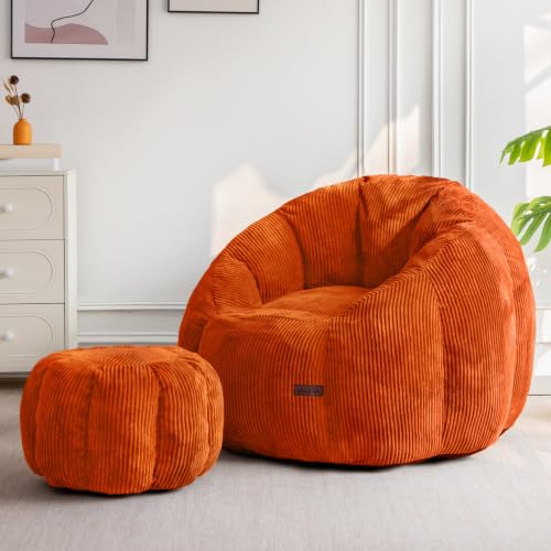 Image of MAXYOYO Bean Bag Chair with Ottoman, Giant Pumpkin Lounge Chair for Adults