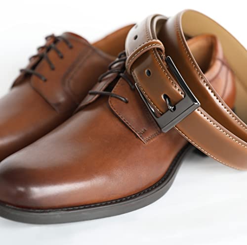 Image of Chaoren Leather Ratchet Belt 2 Pack Dress with Click Sliding Buckle 1 3 /8 inch in Gift Set Box - Adjustable Trim to Fit