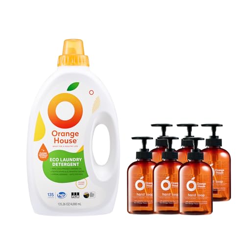 ORANGE HOUSE Natural Liquid Hand Soap 6 Pack & Liquid Laundry Detergent | Plant-Based, Hypoallergenic, 100% Food-Grade Orange Oil, Gentle on Skin, HE & Standard Machine Compatible image 4