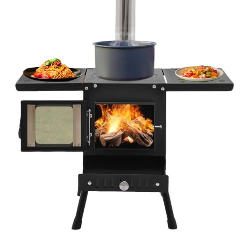 SUONTY Estufa de leña portátil para tienda de campaña, chimenea plegable para camping, tienda de campaña con tubos de chimenea, estufa de camping, estufa de taller, exterior, camping