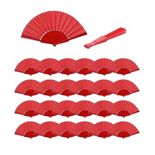 Pack de 24 Abanicos de Mano Plegables Papel y Plástico – Colores Surtidos – Abanicos Fiesta Boda Verano Regalos Invitados Decoración Eventos Manualidades (ROJO)