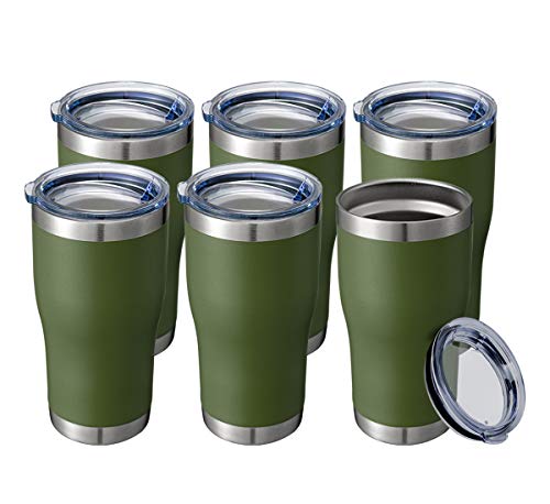 Image of 20 oz 6 Packs Wholesale in Bulk Insulated Stainless Steel Tumblers Reusable Coffee Travel Mugs with Lid Hot n Iced Cups, Double Wall Blank Vacuum Metal Thermal Women Men (Half A Dozen, Army Green)