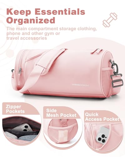 Image of Small Gym Bag for Women,Waterproof Mini Duffle Bag Womens Spotrs Workout Bags Small Travel Duffel Bag with Wet Pocket Carry on Weekender Bags for Dance Swimming,Gym,Yoga,Fitness Pink
