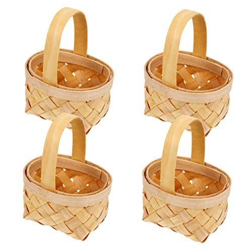 HONMEET 4pcs Little Baskets with Handle Handmade Wooden Baskets Elegant Home Decor Storage Solutions