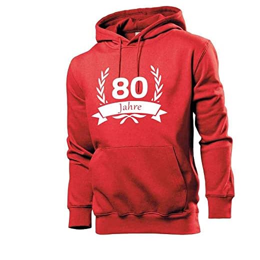 shirt84 Sudadera con capucha para hombre de 80 cumpleaños con corona de laurel, rojo, XXXL